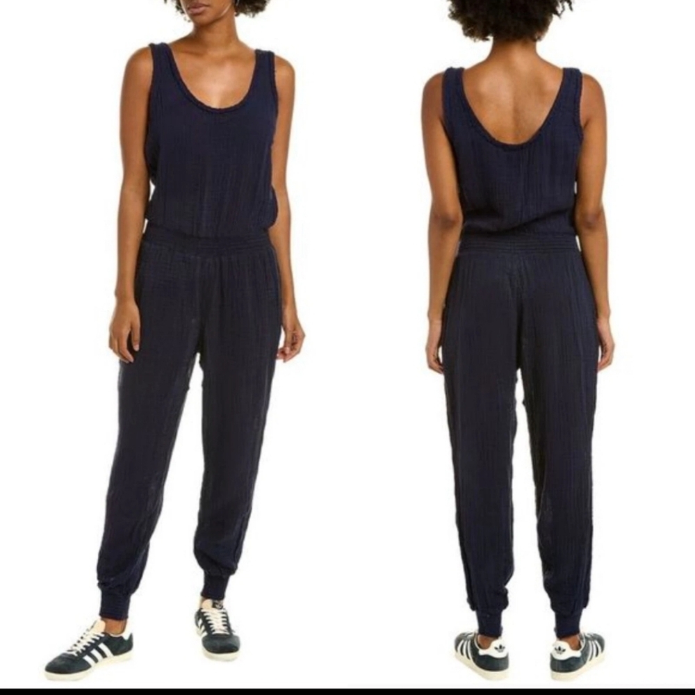 NWOT Michael Stars Cotton Gauze Dark Blue Sleeveless Jumpsuit Medium - Picture 2 of 7